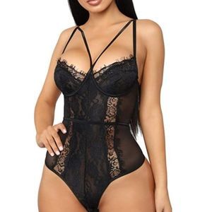 Aranmei Women's Sexy Eyelash Lace Bodysuit